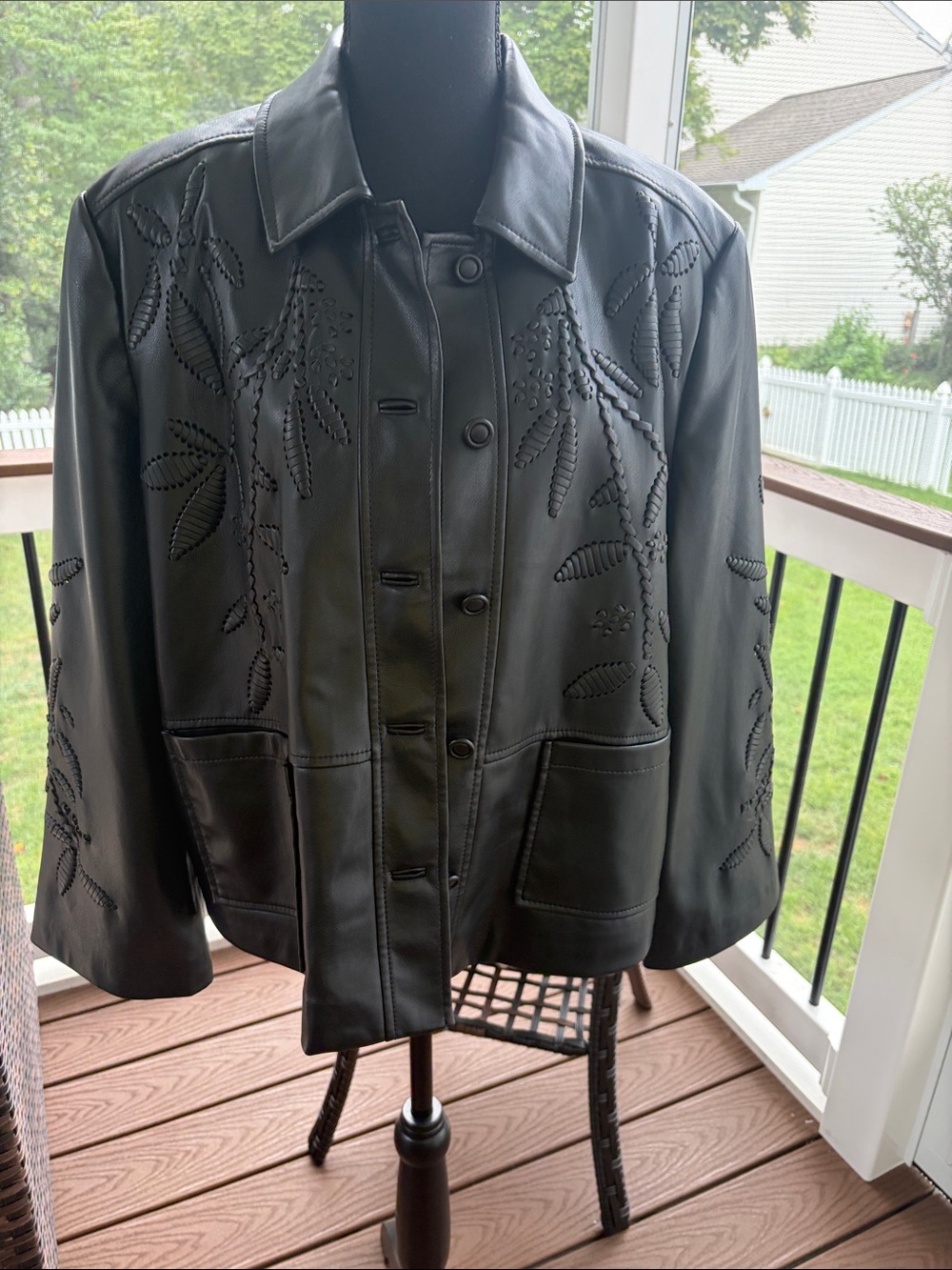 Chico’s Black Embossed Faux Leather Jacket - Women